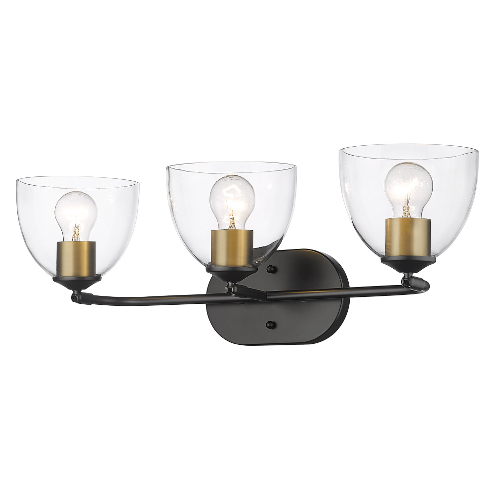 Golden Lighting Roxie 3-light Vanity in Matte Black and Brushed Champagne Brass Accents